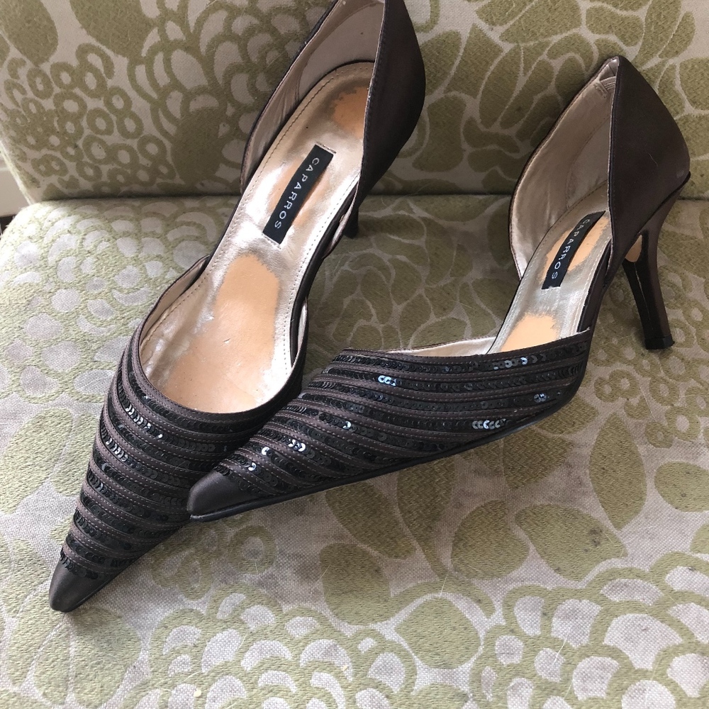 Caparros Chocolate Brown Satin and Sequence Heel 7